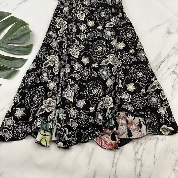 Womens Vintage 90s Reversible Slip Dress Size S Black Pink Floral Flutter Midi - Picture 15 of 16